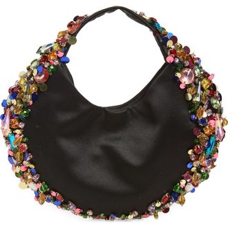 L'Alingi Confetti Satin Hobo Bag in Black N Rainbow at Nordstrom
