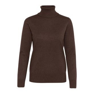 Saint Tropez Su&eacute;ter de Cuello Alto de Punto Suave en Roble Oscuro Melange - Knitwear - Mujer - Marr&oacute;n - 2XL