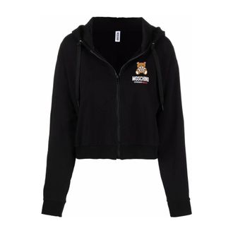 Moschino Zip-throughs, female, Black, Size: L Fullzip Sweatshirt with Teddy Logo and Hood