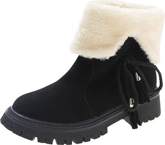 Generic Winter Mid Calf Boots for Women Thick Insulated Plush Slip on Ankle Boots Ladies Warm Comfortable Short Booties Outdoor Thick Sole Waterproof Non-Slip