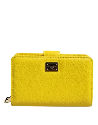 Dolce & Gabbana Womens Yellow Leather Bifold Continental Clutch Wallet Calf