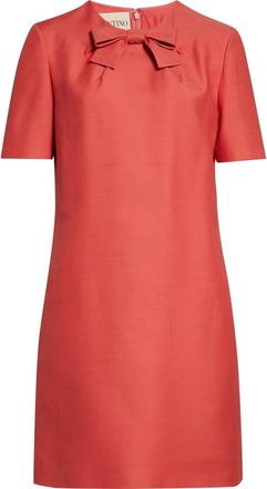 Valentino Crepe Couture Bow Wool & Silk Shift Dress in Red at Nordstrom, Size 4 Us