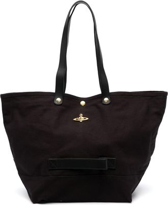 Vivienne Westwood Orb-plaque canvas tote bag - women - Cotton - OS - Black