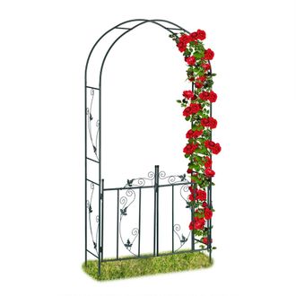 Relaxdays Arco Para Rosas Con Puerta, Soporte Para Trepadoras, Metal, 230 X 113,5 X 36,5 Cm, Verde - Relaxdays
