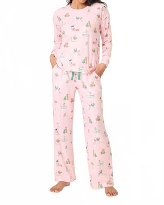 PJ Salvage Peace & Pawlidays Dog Print Pants Set In Pink