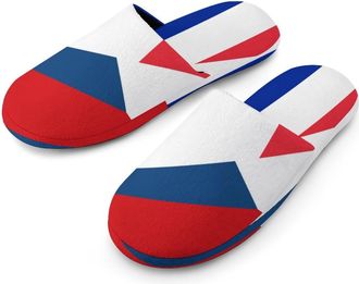 Generic France And Czech Flag Mens Cotton Slippers Memory Foam Comfort House Shoes Winter Indoor Slipper for Hotel Casa Spa