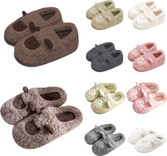 Generic Fluffy Slippers Women, Womens Cozy Winter Indoor Outdoor Slip On Slippers with Sole and Heel Coverage Warm Fleece Lined Comfort ( 2-Light Green, 3-4)