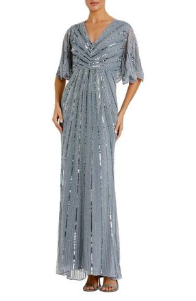 Mac Duggal Sequined V Neck Cape Sleeve Column Gown in Slate Blue at Nordstrom, Size 10