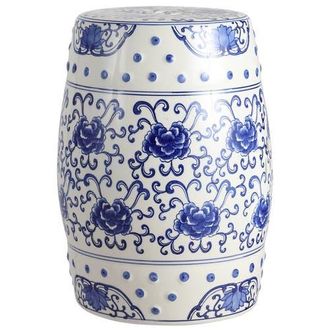 Jonathan Y Designs Lotus Flower 17.8 Chinoiserie Ceramic Drum Garden Stool in Blue/white at Nordstrom