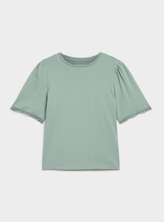 Contemporaine Womens Scalloped puff sleeves relaxed T-shirt