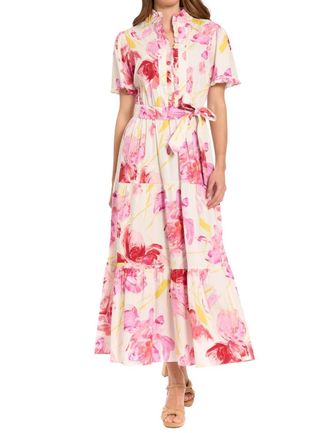 London Times Floral Maxi Dress In White Pink