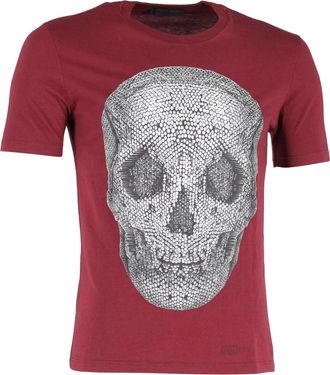 Alexander McQueen Alexander McQueen T-shirt met doodskopprint in bordeauxrood katoen