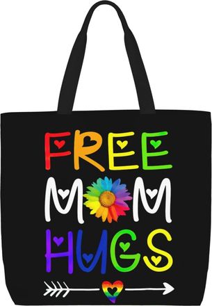Generic Women Handbag Free Mom Hugs Lgbtq Pride Month Tote Bag Folding Reusable Shopping Bags, For Christmas, School, Gym, Birthday, Holiday