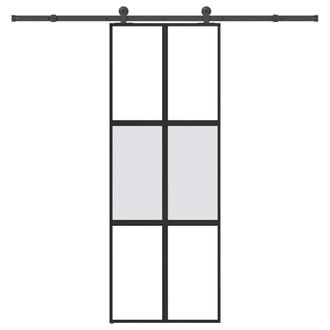 Berkfield Home Sliding Door with Hardware Set 76x205 cm Tempered Glass&Aluminium in Black