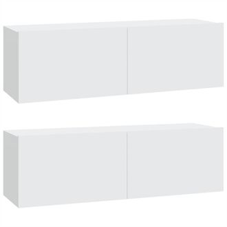 vidaXL Muebles Tv De Pared 2 Uds Madera Ingenier&iacute;a Blanco 100x30x30 Cm Vidaxl