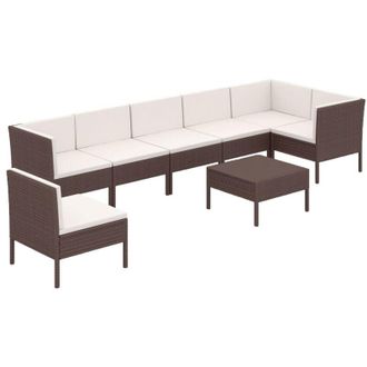 vidaXL Set Muebles De Jard&iacute;n 8 Pzas Y Cojines Rat&aacute;n Sint&eacute;tico Marr&oacute;n Vidaxl