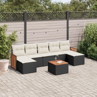 vidaXL Vidaxl - Set De Sof&aacute;s De Jard&iacute;n 8 Piezas Y Cojines Rat&aacute;n Sint&eacute;tico Negro