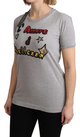 Dolce & Gabbana Womens Gray Cotton Amore E Bellezza Top T-Shirt
