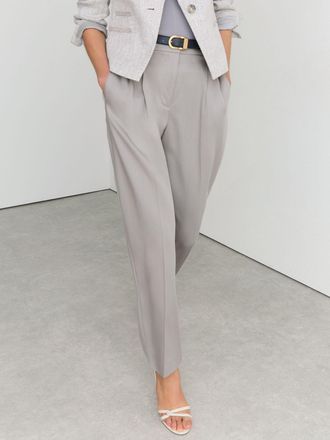 Reiss Grey Petite Lyocell Tapered Pleated Trousers, 12