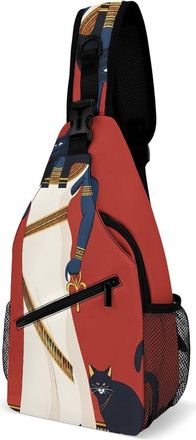 Generic Anubis Cat And Moon Mens Crossbody Chest Sling Bag for Travel Hiking Lightweight Shoulder Bags with Small Side