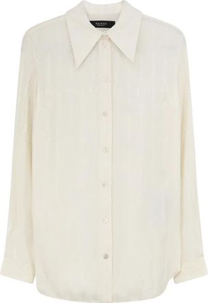 Gucci Zijden Blouse met Incrocio GG-motief - Dames - Overhemden - Wit - S - Overhemden