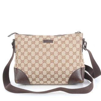 Gucci Gg Canvas Brown Leather Canvas Shoulder Bag (Pre-Owned)