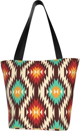 AOOEDM American Native Pattern Reusable Grocery Bag Shopping Bag Casual Shoulder Bag Handbag for Men Women ECO Market Bag Beach Bag Travel Totes