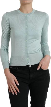 Dolce & Gabbana Luxe Zijden Cardigan Sweater - Dames - Vesten - Blauw - L - Truien & Vesten
