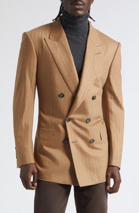 Tom Ford Subtle Saxony Herringbone Stripe Sportcoat in Ebf Camel at Nordstrom, Size 48