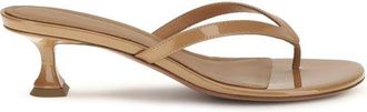 Amina Muaddi Beige Calf Leather Bos Taurus Flat Womens Sandals