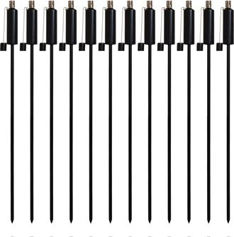 Harbour Housewares 12x Outdoor Flame Torches - Cylinder Metal Garden Fire Torch Lighting in Black