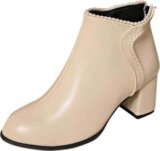 Generic Womens Ankle Boots Low Chunky Heeled Ladies Booties Fashion Comfort Round Close Toe Winter Fall Waterproof Comfortable Rain Short Boots for Outdoors W