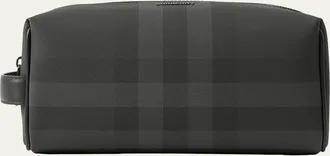 Burberry Mens Charcoal Check Leather Travel Zip Pouch