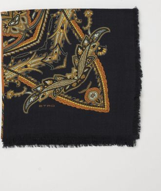 Etro Stole in Wool and Silk with Paisley Print and Frayed Edges