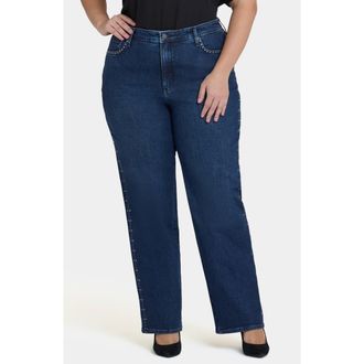 NYDJ Brooke Rhinestone High Waist Loose Straight Leg Jeans in Louvre Sapphire at Nordstrom Rack, Size 24W