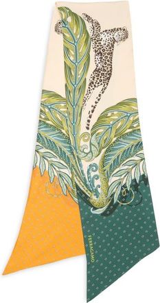 Ferragamo Madras 2 Silk Twill Skinny Scarf in Verde Oro at Nordstrom