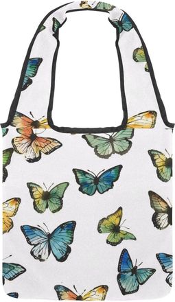 Generic Butterfly Seamless White Background Reversible Canvas Shoulder Tote - Double-Sided Print, 12oz Cotton, 27cm Drop, Fold-Flat Bag for Travel, Shopping, 