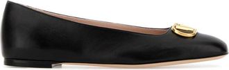 Valentino Garavani Black Leather Logo Ballet Flats