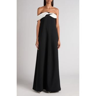 Tom Ford Contrast Draped Neck Crepe Gown in Black/Off White at Nordstrom, Size 2 Us