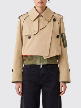 sacai Trench corto doppiopetto in misto cotone con chiusura asimmetrica