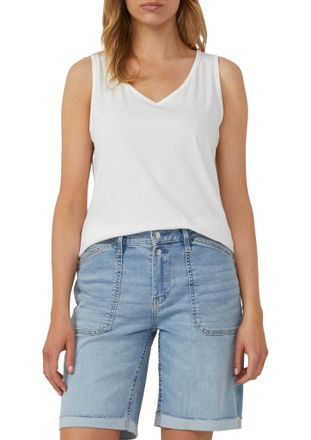 s.Oliver T-Shirt S.OLIVER, Damen, Gr. 38, weiss (wei&szlig;), Jersey, Obermaterial: 50% Baumwolle, 50% Modal, unifarben, regular fit taillenbedeckt, V-Ausschnitt, Sh