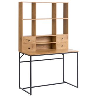 Beliani Escritorio De Oficina De Estilo Escandinavo Con Cajones Y Estantes Abiertos De Mdf 105 X 60 Cm Marr&oacute;n Claro Tavra