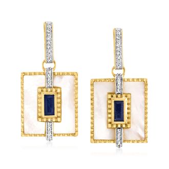 Ross-Simons Mother-Of-Pearl and Sapphire Drop Earrings With. White Topaz in 18kt Gold Over Sterling