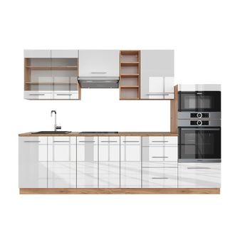 Vicco Mueble De Cocina Fame-line, Blanco Brillo Intenso/roble Dorado, 280 Cm, Et Roble