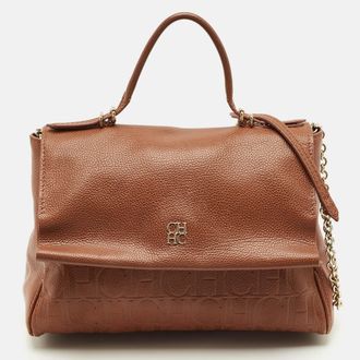 Carolina Herrera Brown Leather Minueto Top Handle Bag