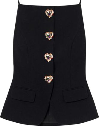 Self Portrait Black Wool Crepe Heart Button Top
