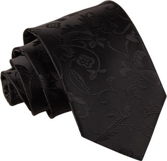 DQT Floral Patterned Wedding Classic Standard Neck Tie for Men - Black