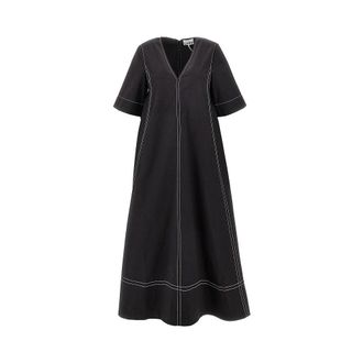 Ganni Stretch poplin midi dress Woman 36
