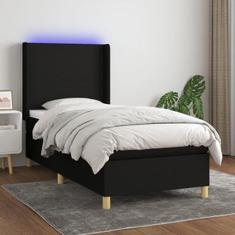 vidaXL Cama Box Spring Colch&oacute;n Y Luces Led Tela Negro 80x200 Cm Vidaxl