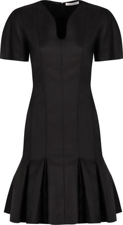 Nina Ricci Wollen jurk met sweetheart halslijn en geplooide rok - Dames - Korte kleedjes - Zwart - S - Wol - Kleedjes